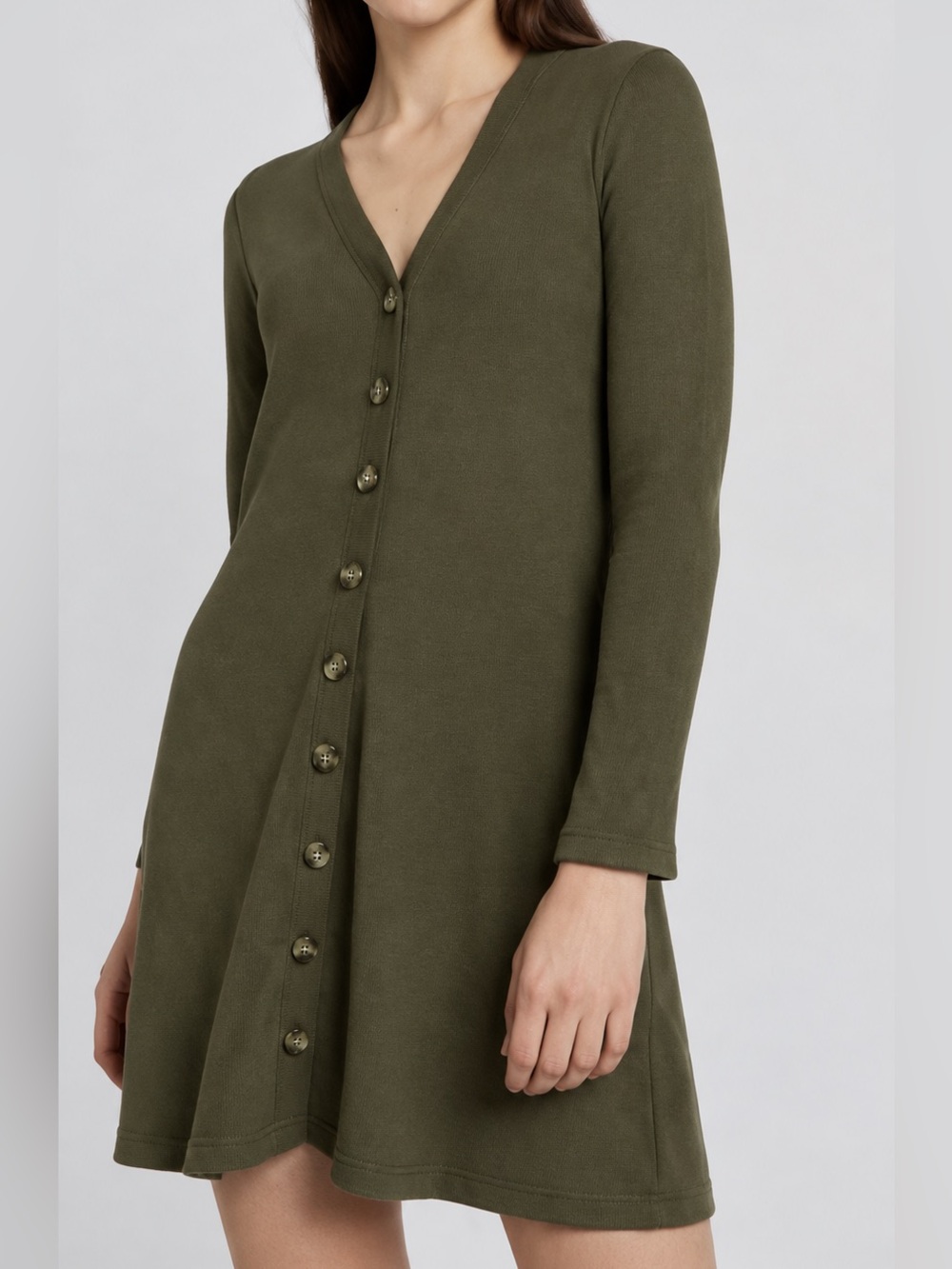 American Eagle | NWT Olive Green Ribbed Knit Button Front Mini Cardigan Dress S